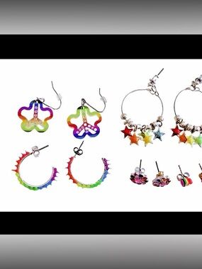 Lot of 5 Multicolor Rainbow Earrings Hoops Studs Dangle Pride 80s Vibes